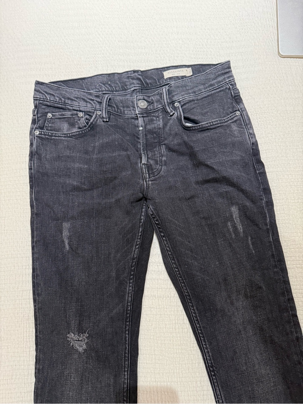All Saints Men's Slim Straight Black Washed Jeans